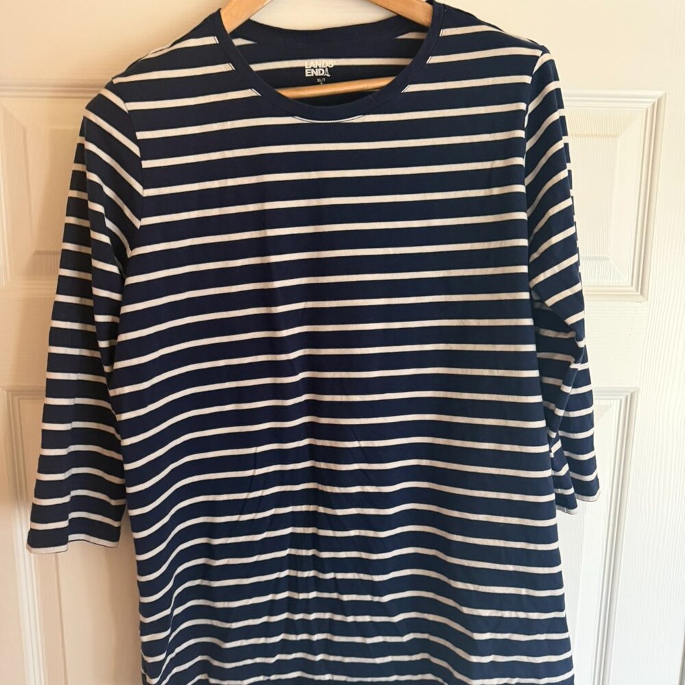 Land's End Breton Striped Shirt 3/4 Sleeve Tall